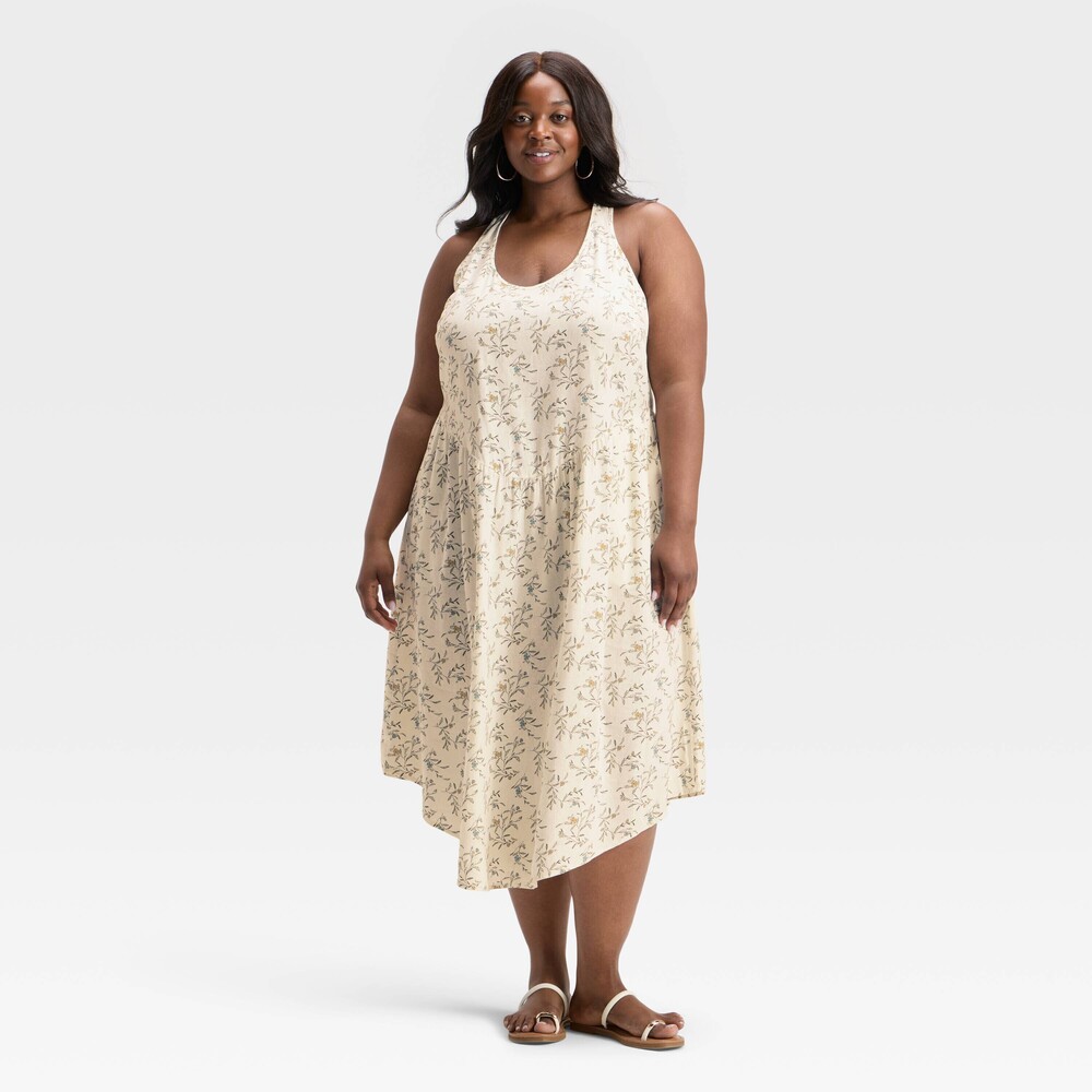 4X Universal Thread™ Women's Drop Waist Midi A-Line Dress - White Floral